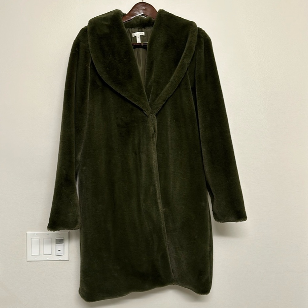 Leith Olive green faux fur jacket - with minor blemish shown in photo size XL